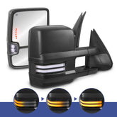Black Power Heated Tow Mirrors For 1999-2002 Silverado Sierra 1500/2500 w/Sequential Amber Turn Light, Clearance Lamps, White Running Light (Set of 2)